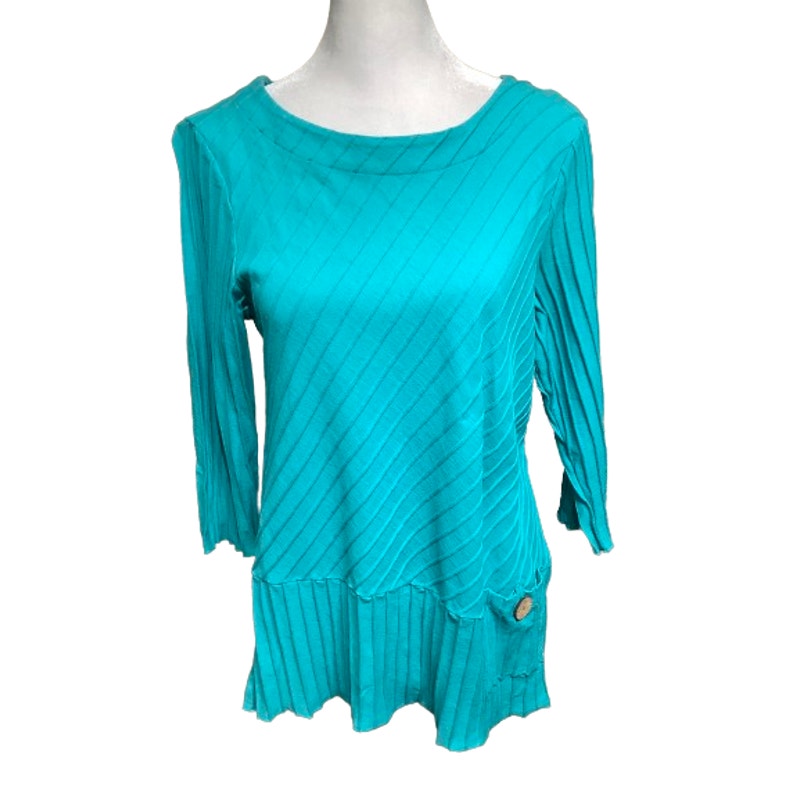 Ali Miles Blue 3/4 Sleeve Ribbed Tunic Top Size M - Artistic, Modern, Versatile