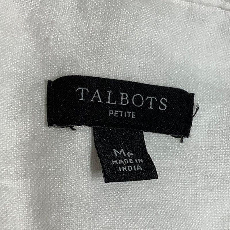 Talbots Medium Petites White Linen Button-Up Top - Minimalist, Breezy, Classic