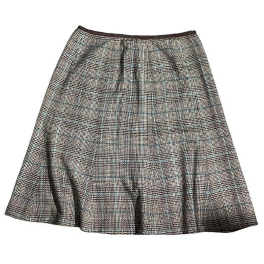 Rafaella Brown Green Plaid Skirt Women’s Size 12 – Classic, Wool Blend, Side Zip