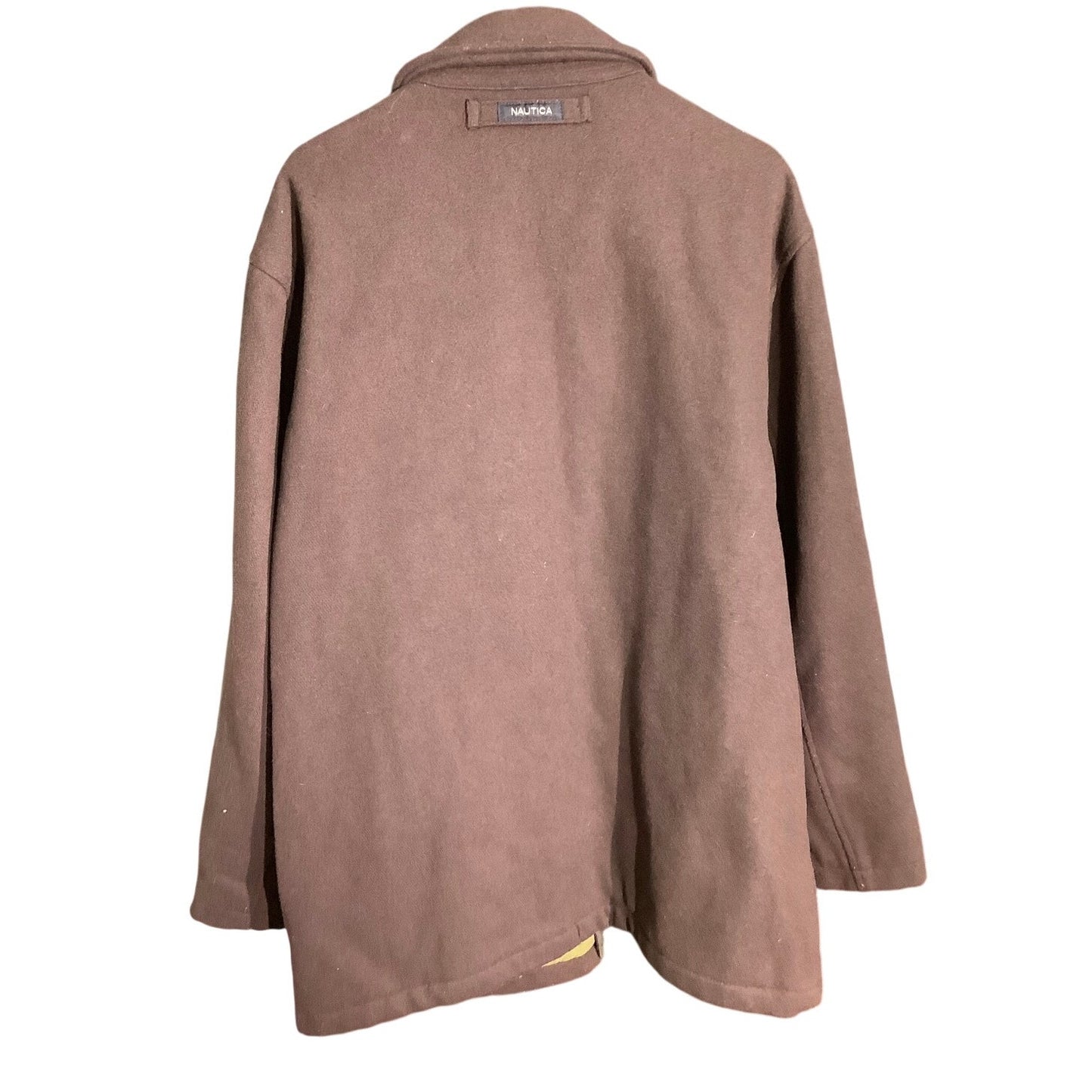 Nautica Brown Wool Blend Peacoat Men L — Full Zip, Classic, Winter Coat
