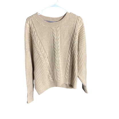 Tommy Hilfiger Men's Large Tan Cable Knit Braided Crewneck Sweater