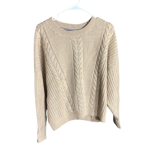 Tommy Hilfiger Men's Large Tan Cable Knit Braided Crewneck Sweater