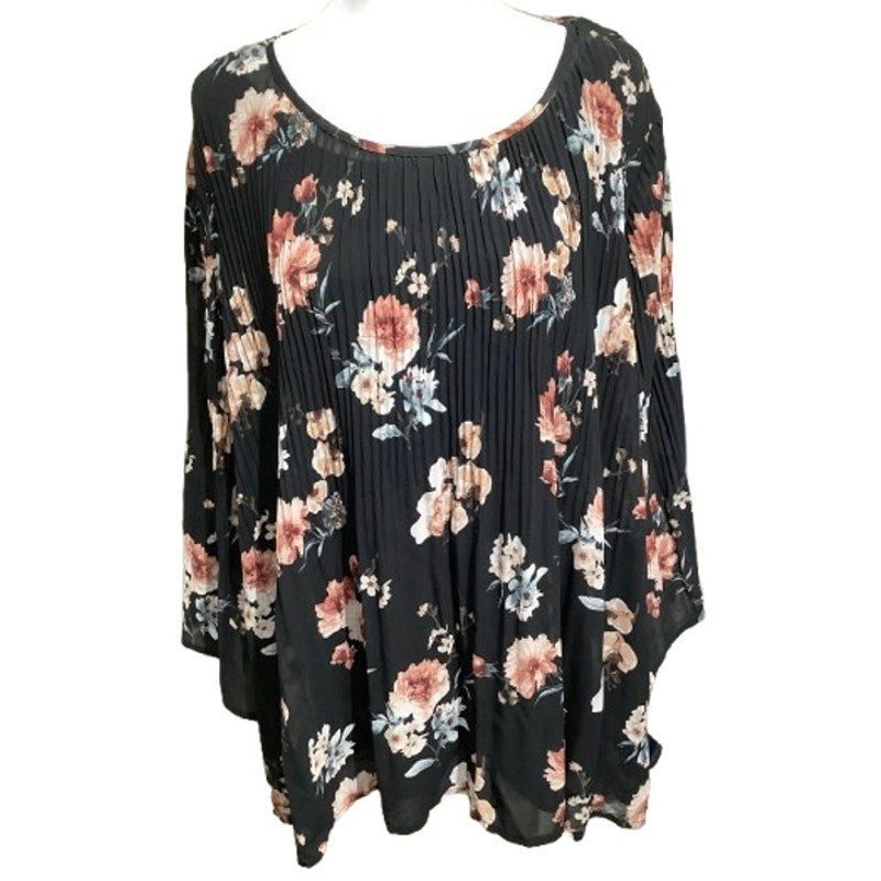 Simply Emma Floral Pleated Blouse, Size 2X – Boho, Feminine, Elegant