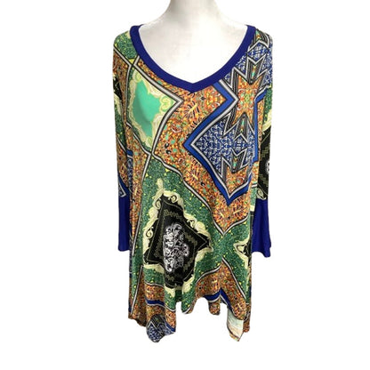 R. Rouge Multicolor Paisley Geometric Long Sleeve Top with Bell Sleeves