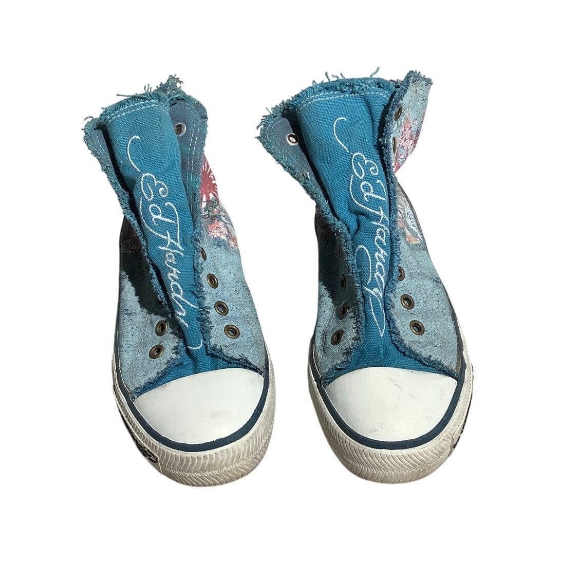 Ed Hardy Women’s Sneakers Size 9 — High Top, Denim, Tattoo Skull