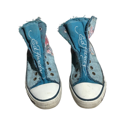 Ed Hardy Women’s Sneakers Size 9 — High Top, Denim, Tattoo Skull