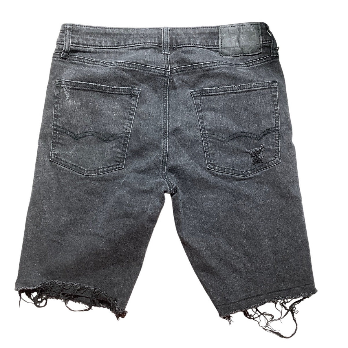 American Eagle Black Denim Shorts Men’s 32 –Distressed, Frayed Hem, Extreme Flex