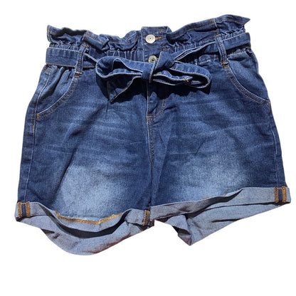 Almost Famous Denim Shorts Women’s Size M – Paperbag, Rolled Hem, Stretch