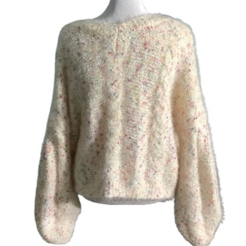 POL Ivory Fuzzy Confetti Sweater Top Women’s Size S/M — Boho, Cozy, Oversized