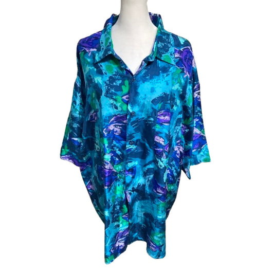 Hilo Hattie XL 100% Silk Multicolor Button-Up Shirt - Tropical, Luxe, Vibrant