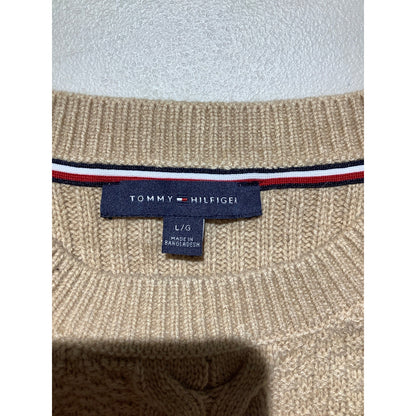 Tommy Hilfiger Men's Large Tan Cable Knit Braided Crewneck Sweater