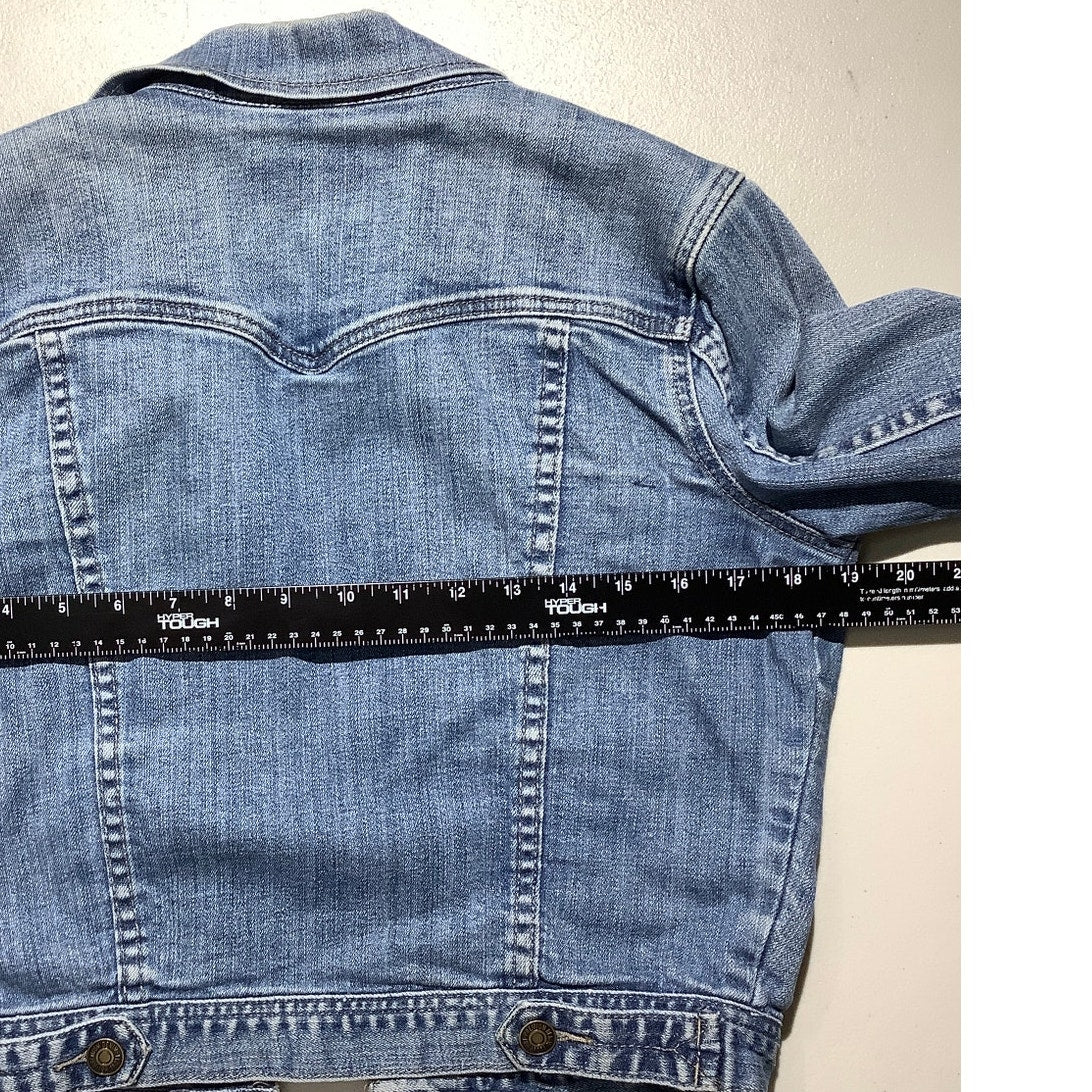 I Love H81 Light Blue Cropped Denim Jacket Women’s M — Y2K, Fitted, Casual