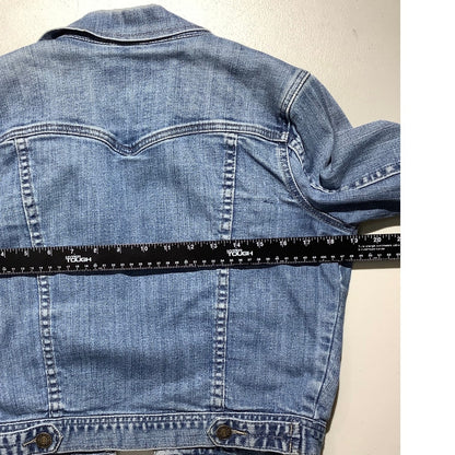 I Love H81 Light Blue Cropped Denim Jacket Women’s M — Y2K, Fitted, Casual