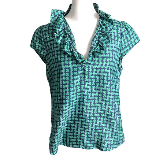 Elizabeth McKay Silk Blouse Women’s Size 6 – Geometric, Ruffled, Vibrant