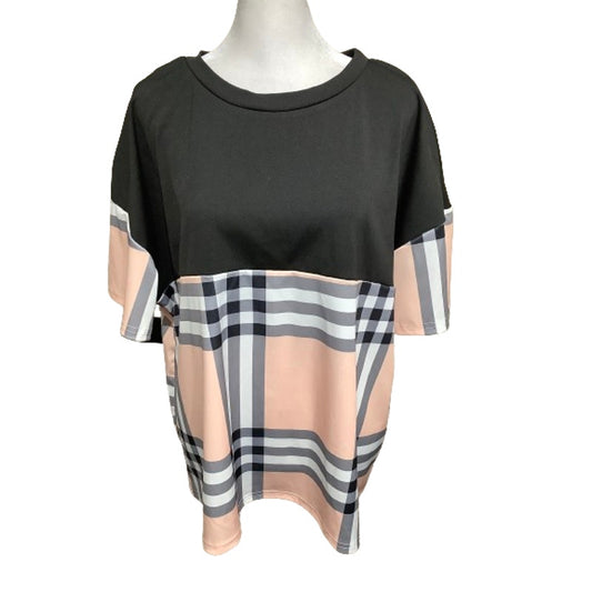 CHICME Black and Plaid Color Block Top, 1XL - Minimalist, Casual, Modern