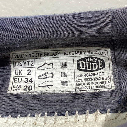 Hey Dude Youth Shoes Size 2 — Galaxy Blue, Metallic, Wally Slip-On