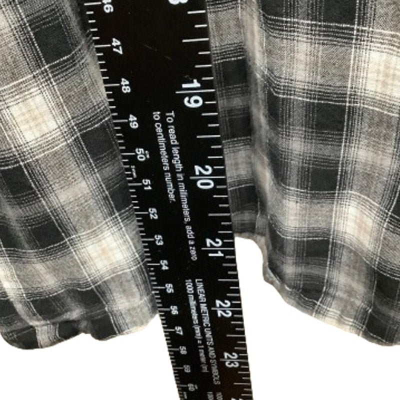 a.n.a Black & Tan Plaid Long Sleeve Top with Stud Details - Sz L Western Country