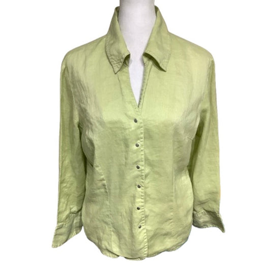 Toto n Ko Lime Green Button-Up Shirt, Size 6 - Boho, Minimalist, Office Casual