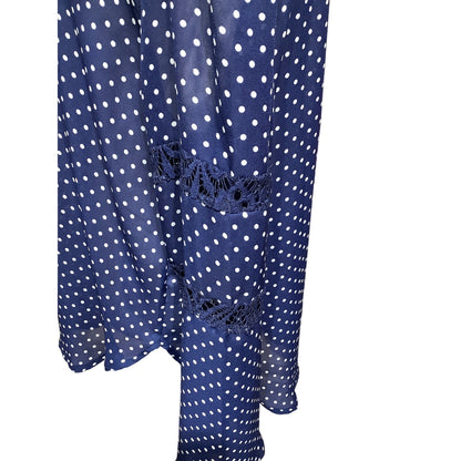 Haute Project Women's L Blouse Navy Blue Polka Dot Lace Peasant Boho Preppy