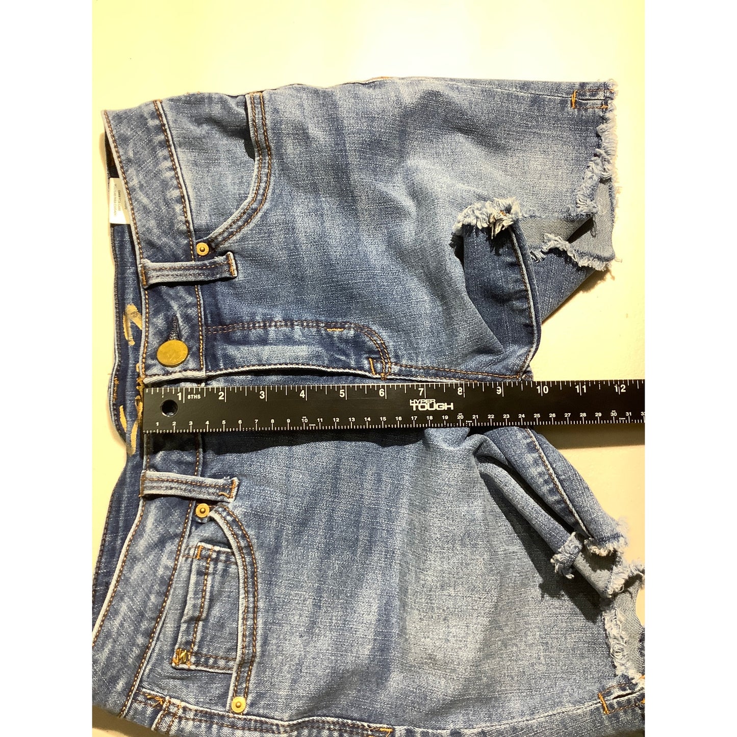 Seven7 Denim Blue Weekend Shorts Women’s Size 8 — Casual, Frayed Hem, Stretch