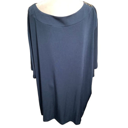 Maggie Barnes Navy Beaded Tunic 4X - Elegant, Boho, Glam