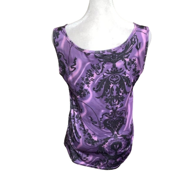 Jonathan Martin Purple/Black Print Tank Top, Size S, Coquette, Gothic, Elegant