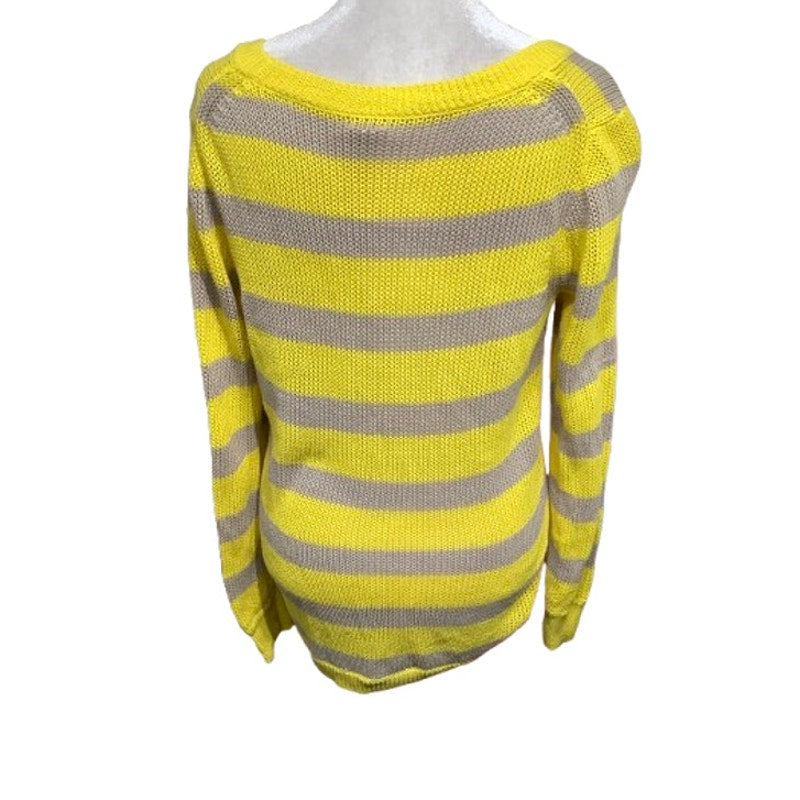 J.Crew Yellow & Tan Striped Sweater - Size Small - Preppy, Casual, Cozy