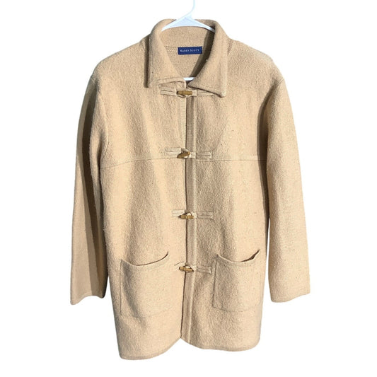 Karen Scott Womens Size M Wool Coat – Toggle Button Front, Long Sleeve, Casual