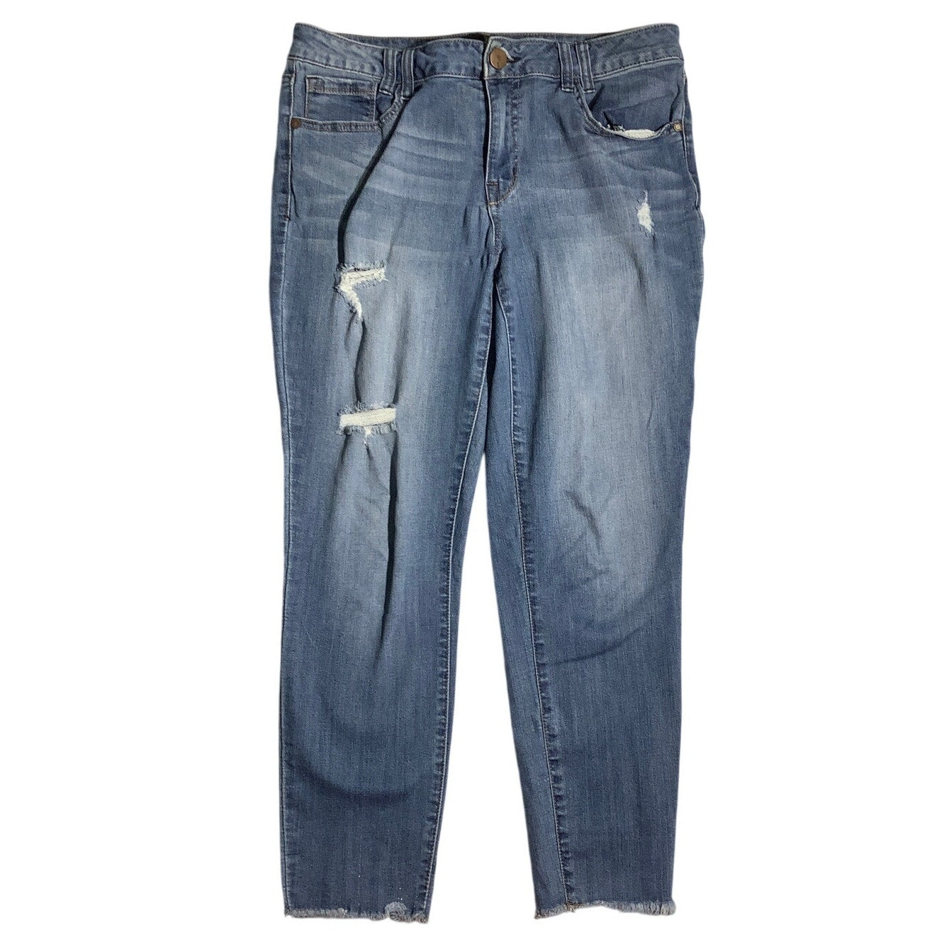 1822 Denim Blue Distressed Raw Hem Jeans Women’s 14 — Y2K, Casual, Edgy