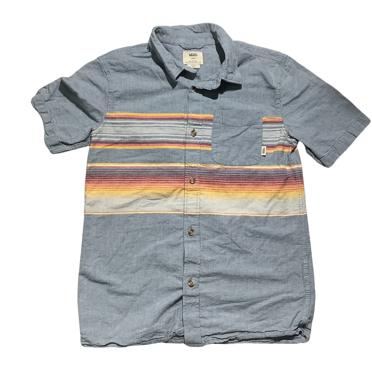 Vans Striped Button-Down Shirt Youth Size L — Short Sleeve, Collared, Casual