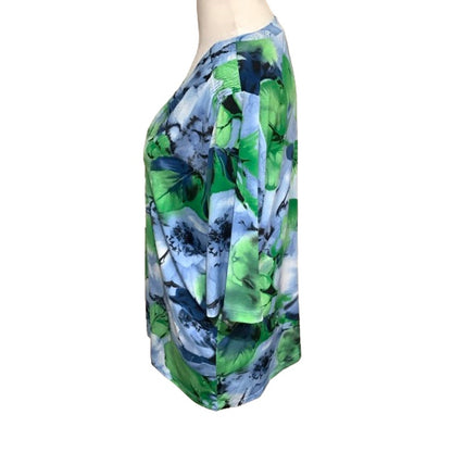 Susan Graver Blue/Green Floral Top M - Vibrant, Lightweight, Comfortable Mature