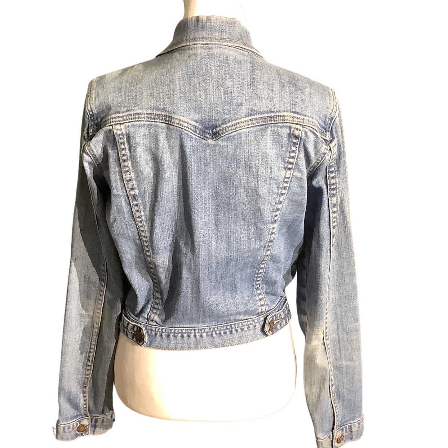 I Love H81 Light Blue Cropped Denim Jacket Women’s M — Y2K, Fitted, Casual