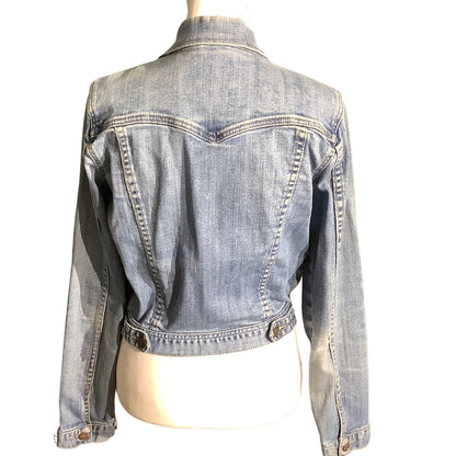 I Love H81 Light Blue Cropped Denim Jacket Women’s M — Y2K, Fitted, Casual