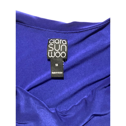 Ciara Sun Woo Bright Blue Blouse Women’s Size 1X – Drape, Stretch, Elegant