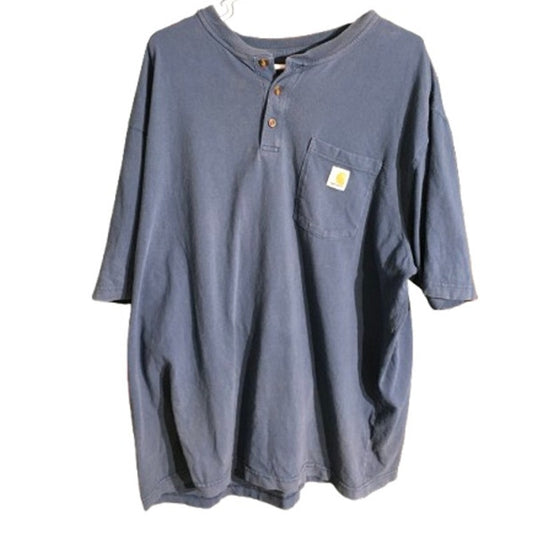 Carhartt Light Blue Henley Tee Size 2XL - Workwear, Casual, Minimalist