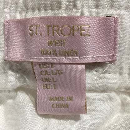 St Tropez White Wide Leg Linen Pants Size L - Resort, Boho, Relaxed