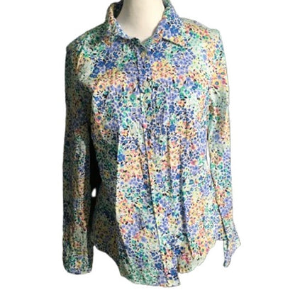 J. Crew Multi-Color Floral Button-Up Shirt Size M- Preppy, Cottagecore, Feminine