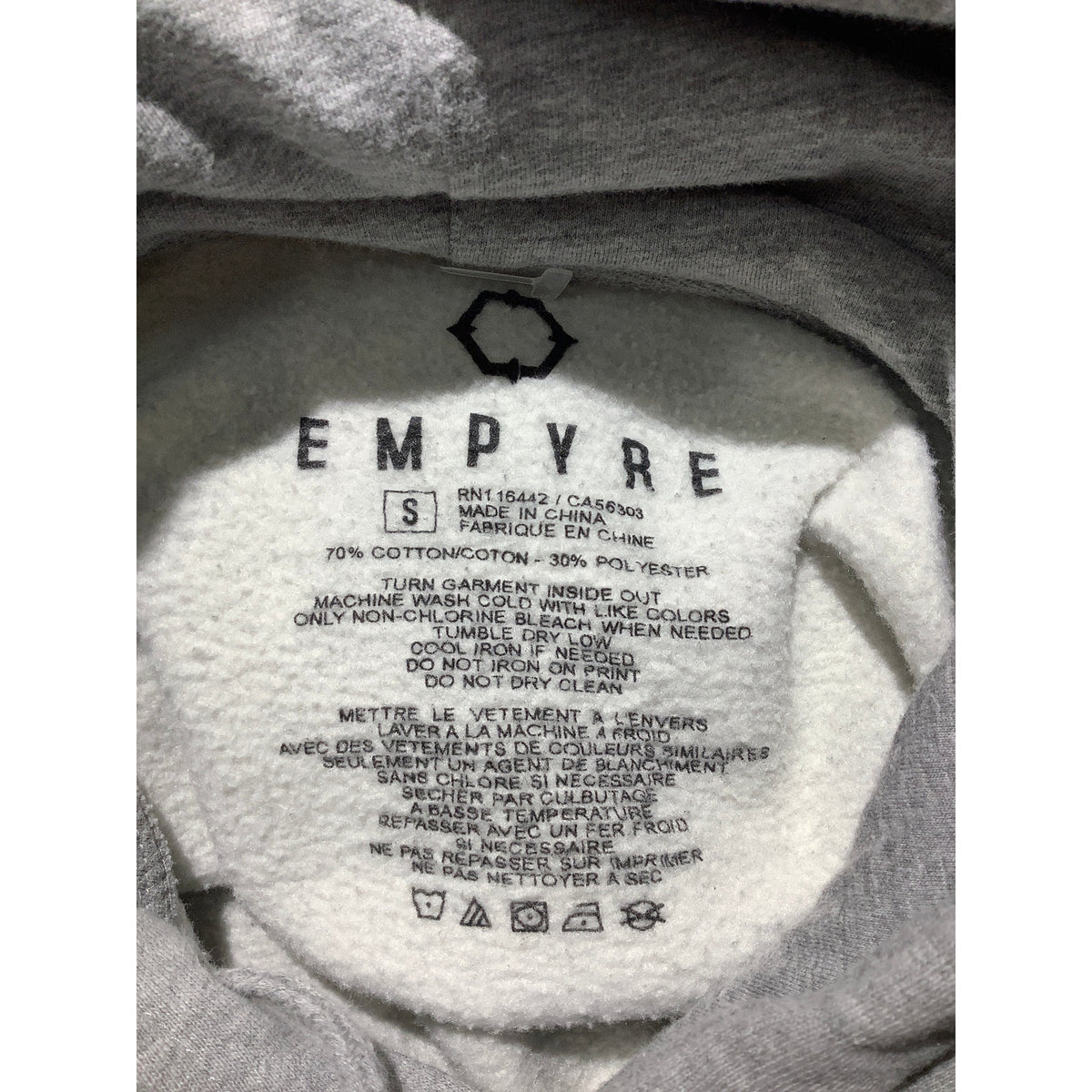 Empyre Men's Small Light Gray Angel Tears Pullover Hoodie Kangaroo Pocket