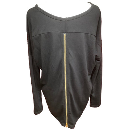 Lulus Black Long Sleeve Top with Gold Zipper Back Size M Cozy Modern Minimalist