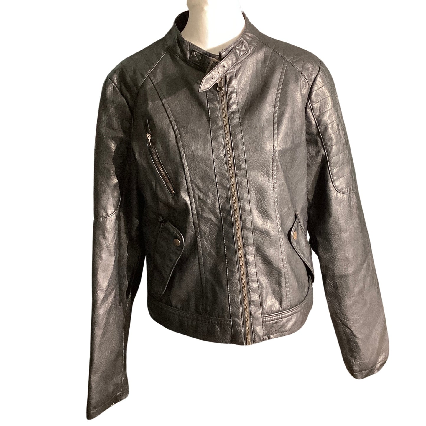 Miss London Moto Jacket Women's Size L Black — Faux Leather, Biker, Edgy