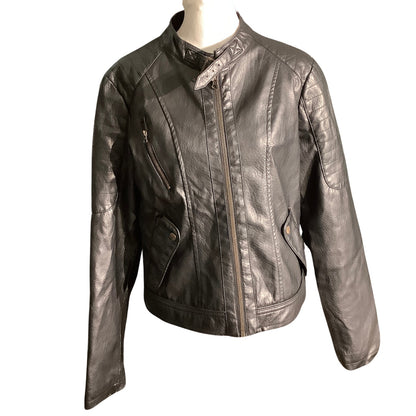 Miss London Moto Jacket Women's Size L Black — Faux Leather, Biker, Edgy
