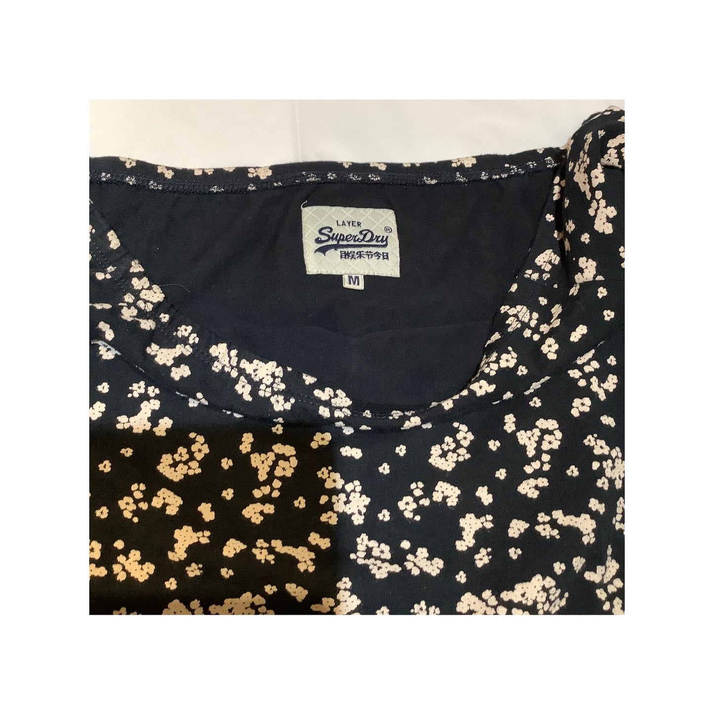 Superdry Navy Floral Long Sleeve Off Shoulder Top M, Feminine, Trendy, Casual