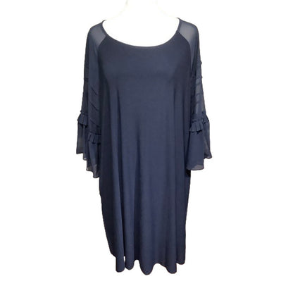 Nina Leonard Blue Ruffle Sleeve Dress - Sz 1X Boho Chic Stevie Nicks Whymsigoth