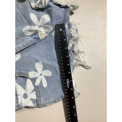 Shein Floral Print Raw Cut Denim Shorts Women’s Size XS — Y2K, Festival, Trendy