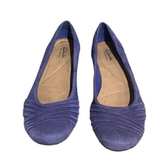 Clarks Benables Purple Suede Flats Women’s 6F – Comfort, Slip-On, Leather Upper