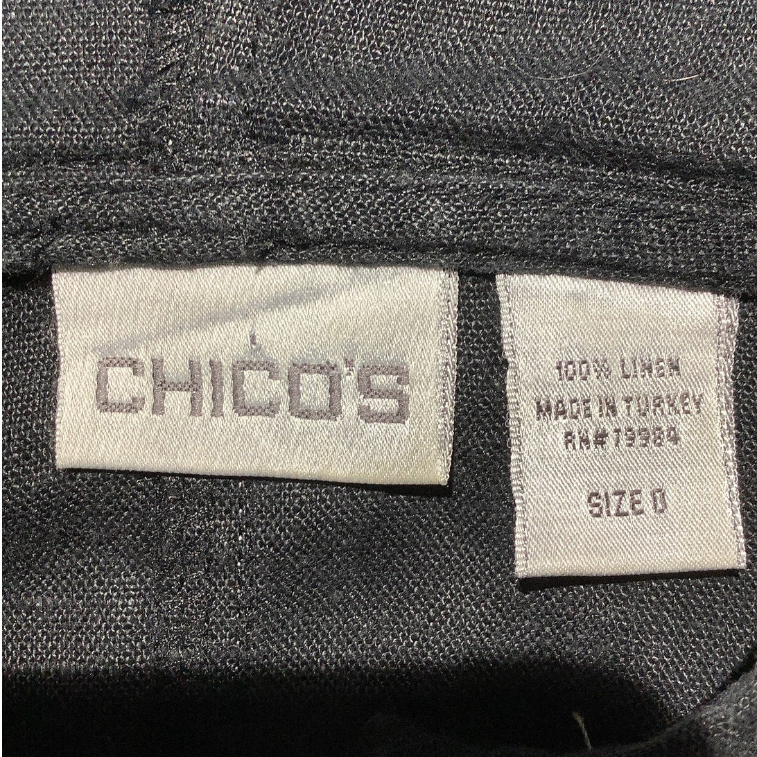 Chico’s Black Linen Zip Hoodie Women’s 8 — Casual, Minimalist, Layering