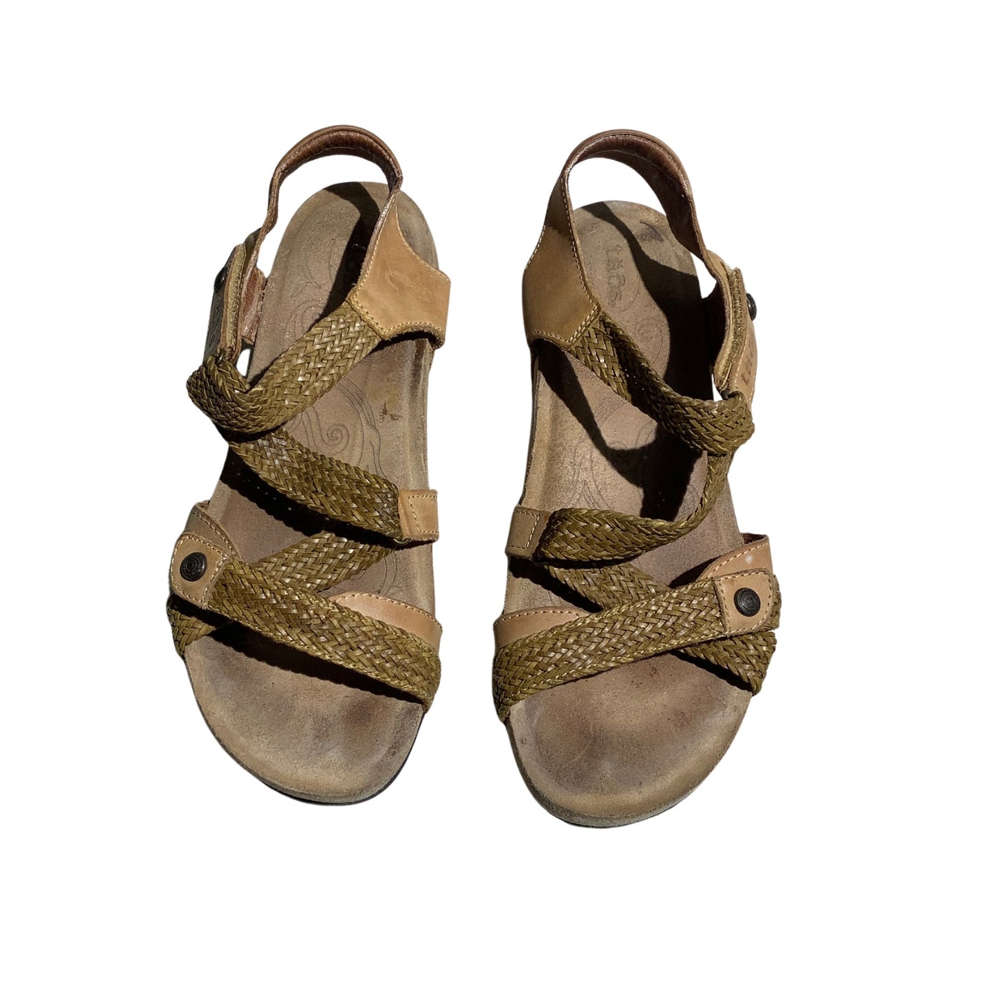 Taos Strappy Wedge Sandals Women Size 8-8.5 Beige Tan — Boho, Comfort, Casual