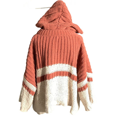 POL Oversized Knit Hoodie Sweater Women S/M — Chunky, Colorblock, Boho