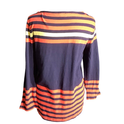 J.Crew Navy Blue Striped Long Sleeve Top Women’s Large –Casual, Colorful, Cotton