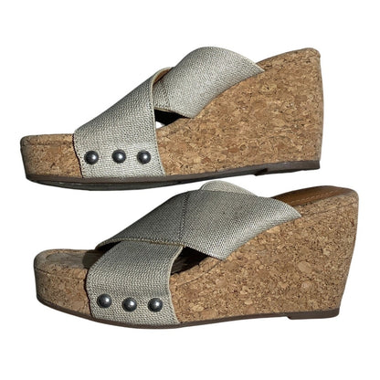 Lucky Brand Cross-Strap Cork Wedge Slides Women’s 8W — Boho, Coastal, Casual